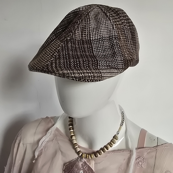 Lids Brown Plaid Newsboy Cap Hat L/XL Boho Vintage Style Flat Cap - Picture 1 of 7